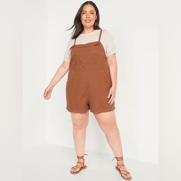Old Navy Linen-Blend Utility Romper Light Brown Size Large - Picture 1 of 9